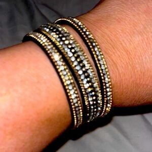 Elegant three strand Gold, Silver black sparkle rhinestone  bracelet